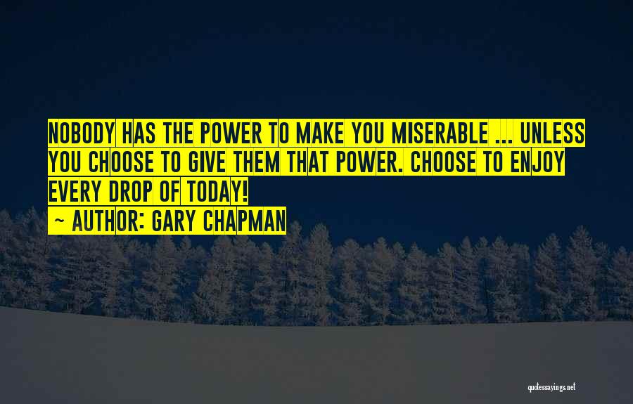 Gary Chapman Quotes: Nobody Has The Power To Make You Miserable ... Unless You Choose To Give Them That Power. Choose To Enjoy