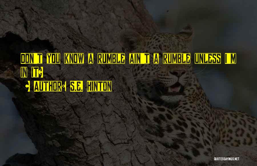 S.E. Hinton Quotes: Don't You Know A Rumble Ain't A Rumble Unless I'm In It?