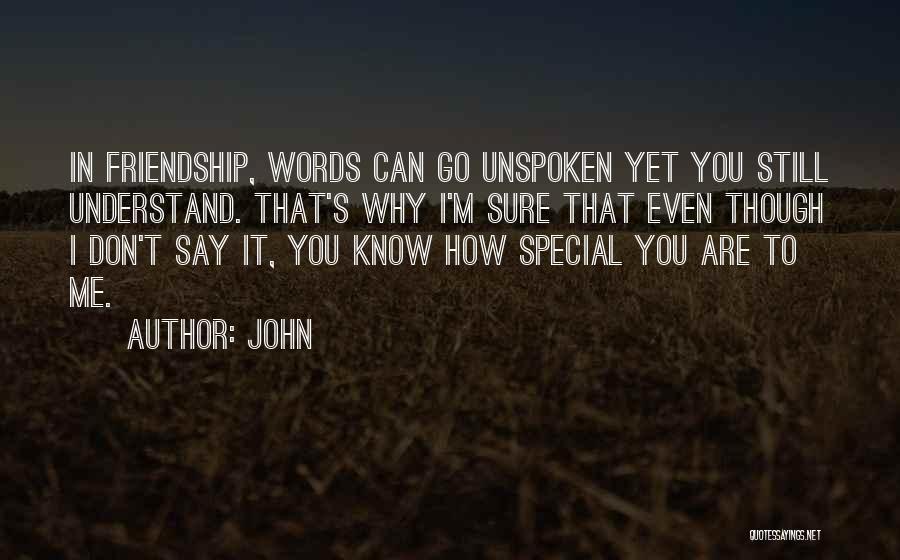 John Quotes: In Friendship, Words Can Go Unspoken Yet You Still Understand. That's Why I'm Sure That Even Though I Don't Say