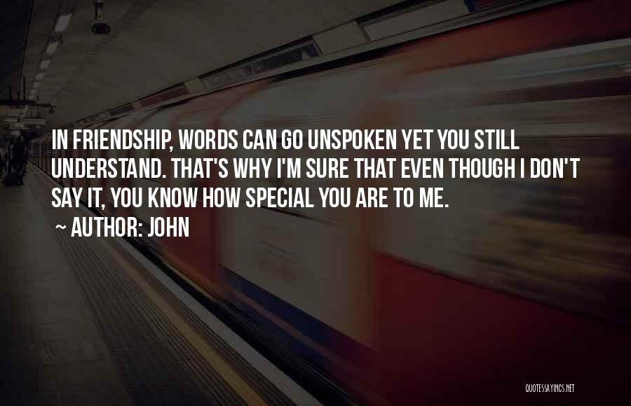 John Quotes: In Friendship, Words Can Go Unspoken Yet You Still Understand. That's Why I'm Sure That Even Though I Don't Say