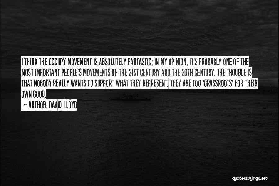 David Lloyd Quotes: I Think The Occupy Movement Is Absolutely Fantastic; In My Opinion, It's Probably One Of The Most Important People's Movements