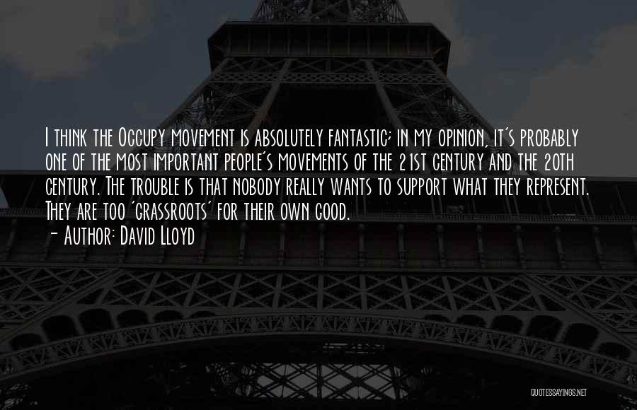 David Lloyd Quotes: I Think The Occupy Movement Is Absolutely Fantastic; In My Opinion, It's Probably One Of The Most Important People's Movements