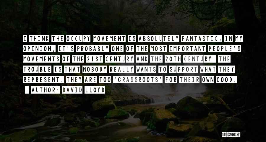 David Lloyd Quotes: I Think The Occupy Movement Is Absolutely Fantastic; In My Opinion, It's Probably One Of The Most Important People's Movements