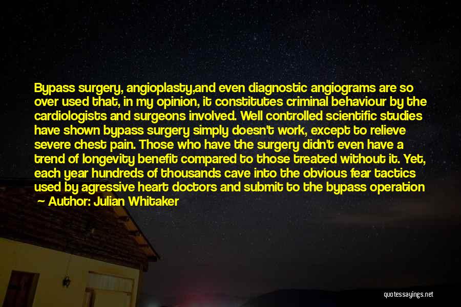 Julian Whitaker Quotes: Bypass Surgery, Angioplasty,and Even Diagnostic Angiograms Are So Over Used That, In My Opinion, It Constitutes Criminal Behaviour By The