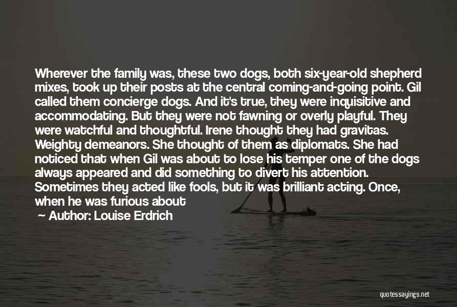 Louise Erdrich Quotes: Wherever The Family Was, These Two Dogs, Both Six-year-old Shepherd Mixes, Took Up Their Posts At The Central Coming-and-going Point.