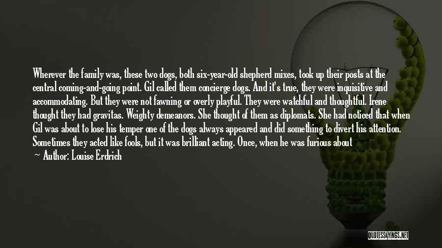 Louise Erdrich Quotes: Wherever The Family Was, These Two Dogs, Both Six-year-old Shepherd Mixes, Took Up Their Posts At The Central Coming-and-going Point.