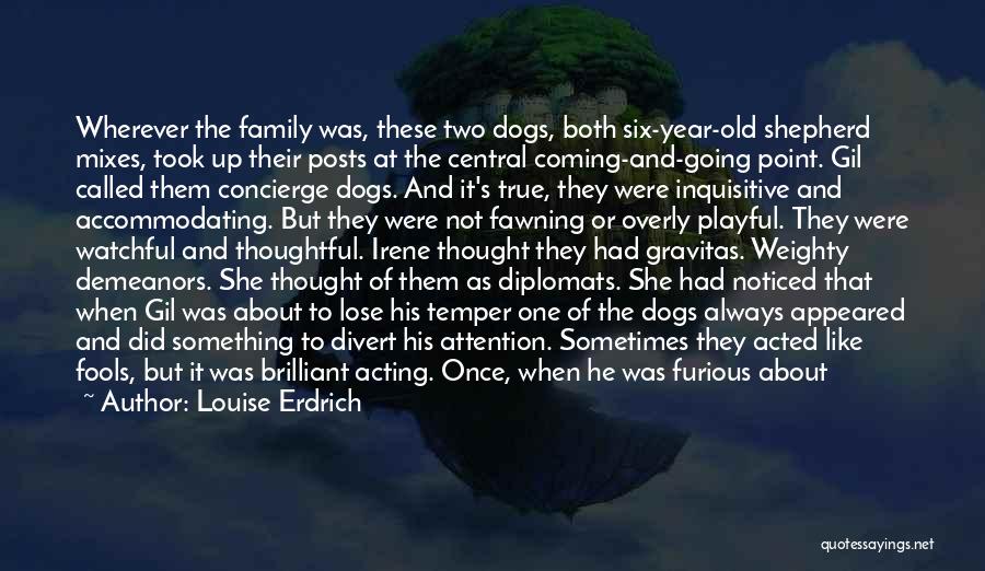 Louise Erdrich Quotes: Wherever The Family Was, These Two Dogs, Both Six-year-old Shepherd Mixes, Took Up Their Posts At The Central Coming-and-going Point.