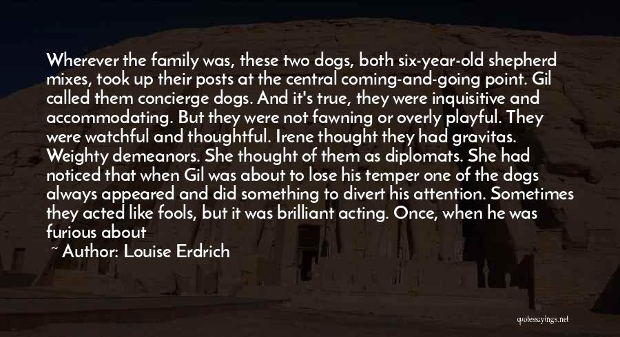 Louise Erdrich Quotes: Wherever The Family Was, These Two Dogs, Both Six-year-old Shepherd Mixes, Took Up Their Posts At The Central Coming-and-going Point.
