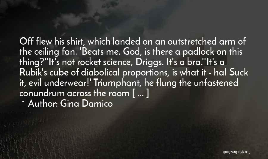 Gina Damico Quotes: Off Flew His Shirt, Which Landed On An Outstretched Arm Of The Ceiling Fan. 'beats Me. God, Is There A