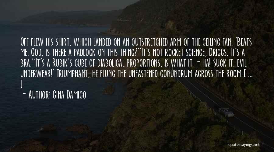 Gina Damico Quotes: Off Flew His Shirt, Which Landed On An Outstretched Arm Of The Ceiling Fan. 'beats Me. God, Is There A