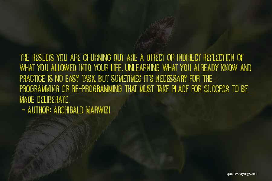 Archibald Marwizi Quotes: The Results You Are Churning Out Are A Direct Or Indirect Reflection Of What You Allowed Into Your Life. Unlearning