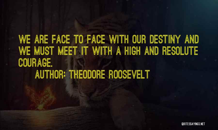 Theodore Roosevelt Quotes: We Are Face To Face With Our Destiny And We Must Meet It With A High And Resolute Courage.