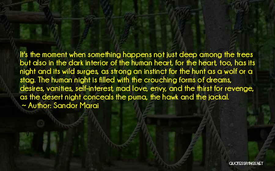 Sandor Marai Quotes: It's The Moment When Something Happens Not Just Deep Among The Trees But Also In The Dark Interior Of The