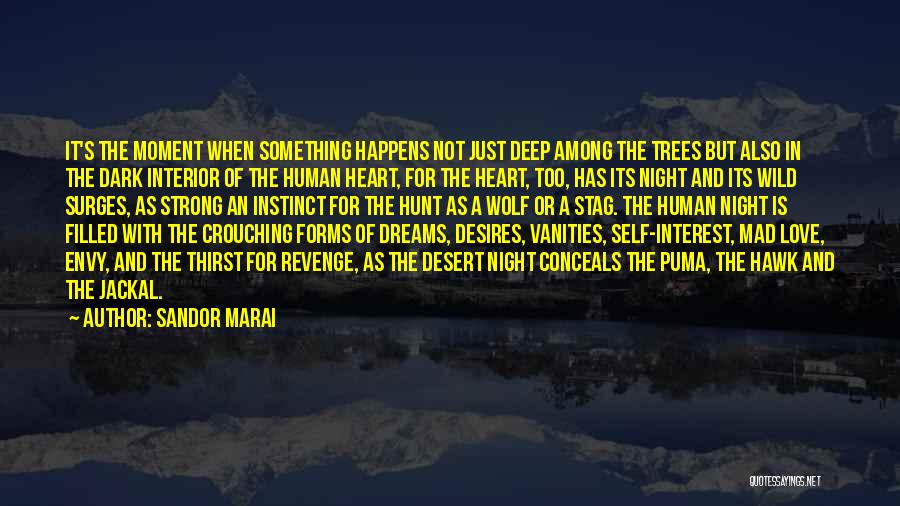 Sandor Marai Quotes: It's The Moment When Something Happens Not Just Deep Among The Trees But Also In The Dark Interior Of The