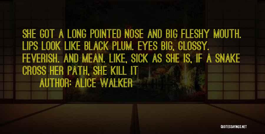 Alice Walker Quotes: She Got A Long Pointed Nose And Big Fleshy Mouth. Lips Look Like Black Plum. Eyes Big, Glossy. Feverish. And