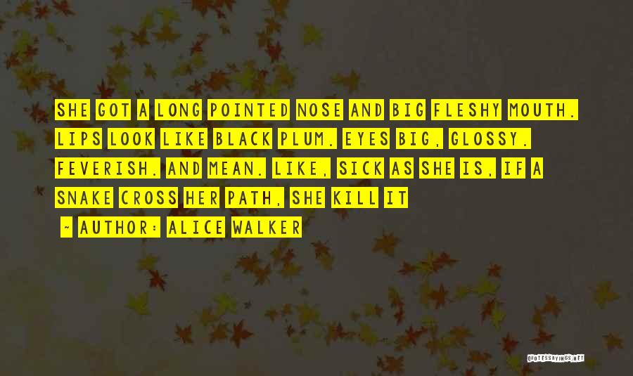 Alice Walker Quotes: She Got A Long Pointed Nose And Big Fleshy Mouth. Lips Look Like Black Plum. Eyes Big, Glossy. Feverish. And