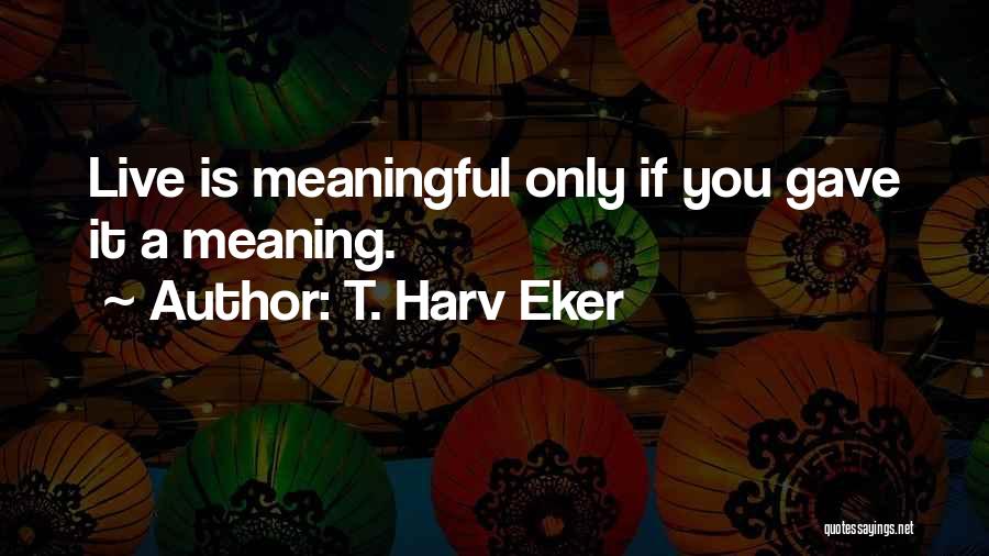 T. Harv Eker Quotes: Live Is Meaningful Only If You Gave It A Meaning.