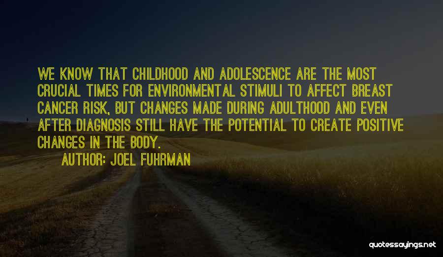 Joel Fuhrman Quotes: We Know That Childhood And Adolescence Are The Most Crucial Times For Environmental Stimuli To Affect Breast Cancer Risk, But