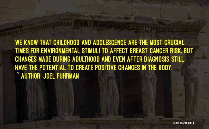 Joel Fuhrman Quotes: We Know That Childhood And Adolescence Are The Most Crucial Times For Environmental Stimuli To Affect Breast Cancer Risk, But