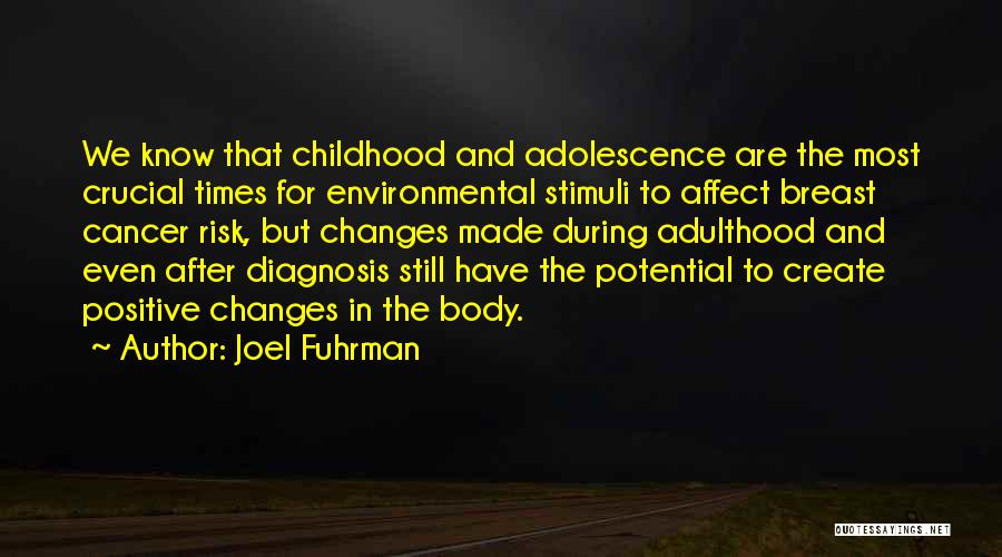 Joel Fuhrman Quotes: We Know That Childhood And Adolescence Are The Most Crucial Times For Environmental Stimuli To Affect Breast Cancer Risk, But