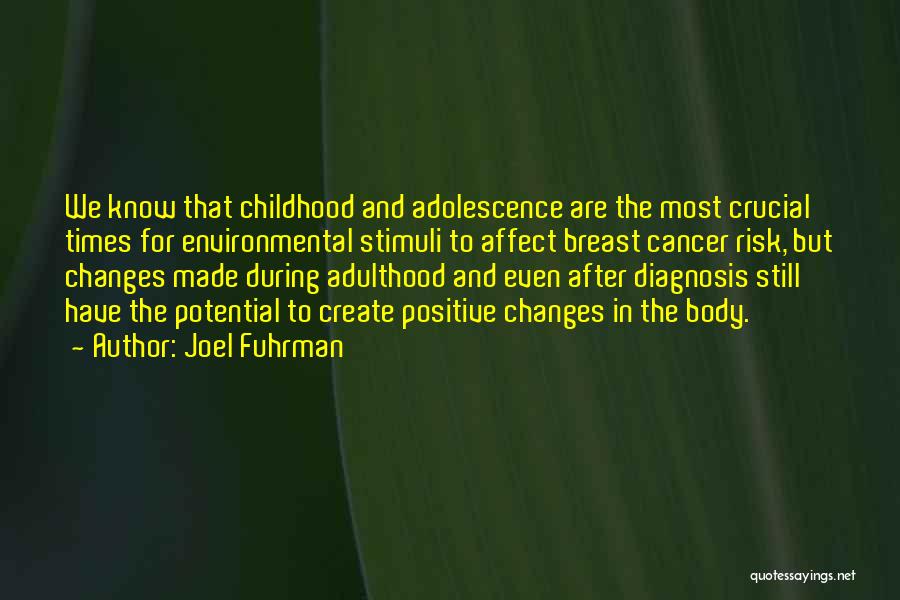 Joel Fuhrman Quotes: We Know That Childhood And Adolescence Are The Most Crucial Times For Environmental Stimuli To Affect Breast Cancer Risk, But
