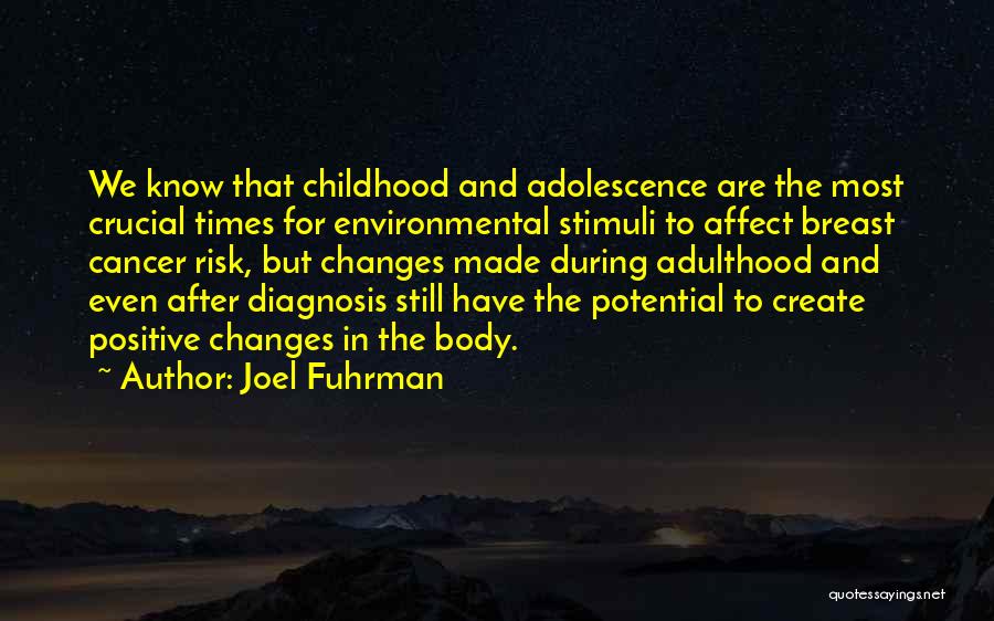 Joel Fuhrman Quotes: We Know That Childhood And Adolescence Are The Most Crucial Times For Environmental Stimuli To Affect Breast Cancer Risk, But