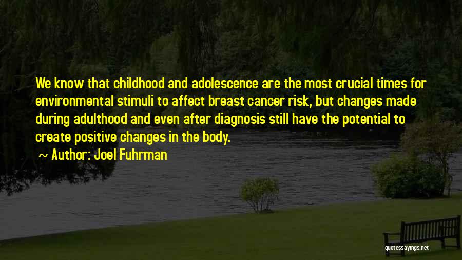 Joel Fuhrman Quotes: We Know That Childhood And Adolescence Are The Most Crucial Times For Environmental Stimuli To Affect Breast Cancer Risk, But