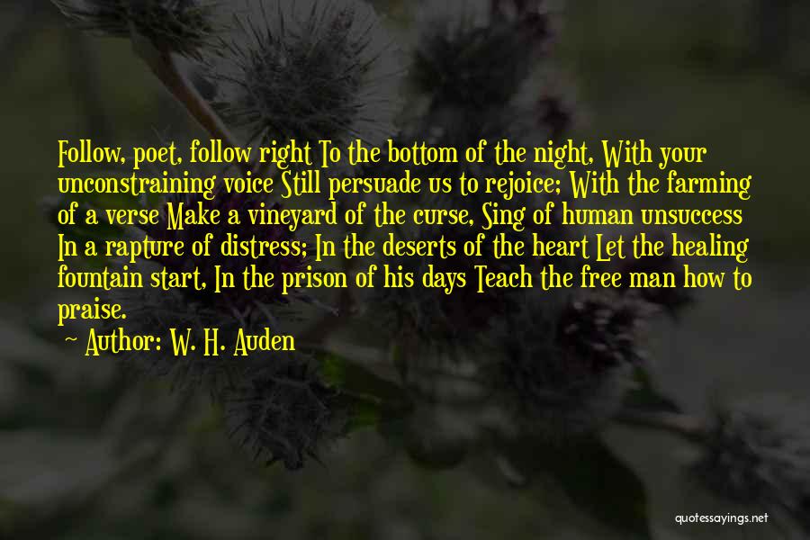 W. H. Auden Quotes: Follow, Poet, Follow Right To The Bottom Of The Night, With Your Unconstraining Voice Still Persuade Us To Rejoice; With