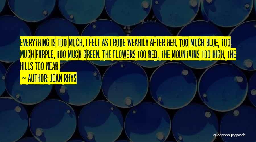 Jean Rhys Quotes: Everything Is Too Much, I Felt As I Rode Wearily After Her. Too Much Blue, Too Much Purple, Too Much