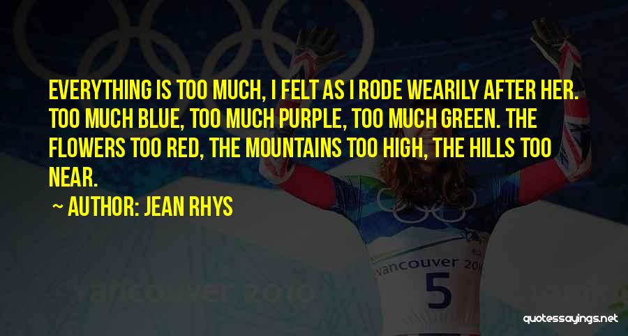Jean Rhys Quotes: Everything Is Too Much, I Felt As I Rode Wearily After Her. Too Much Blue, Too Much Purple, Too Much