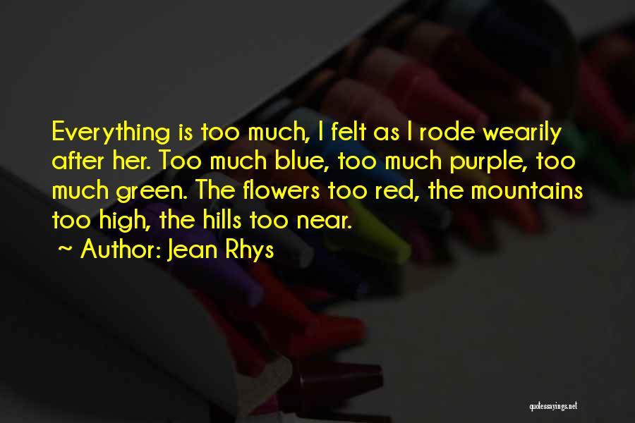 Jean Rhys Quotes: Everything Is Too Much, I Felt As I Rode Wearily After Her. Too Much Blue, Too Much Purple, Too Much