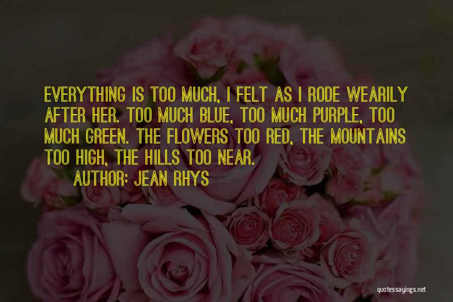 Jean Rhys Quotes: Everything Is Too Much, I Felt As I Rode Wearily After Her. Too Much Blue, Too Much Purple, Too Much