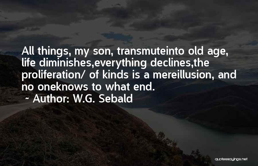 W.G. Sebald Quotes: All Things, My Son, Transmuteinto Old Age, Life Diminishes,everything Declines,the Proliferation/ Of Kinds Is A Mereillusion, And No Oneknows To