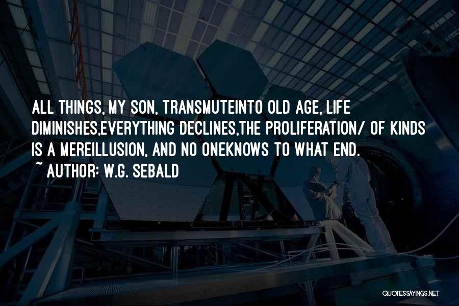 W.G. Sebald Quotes: All Things, My Son, Transmuteinto Old Age, Life Diminishes,everything Declines,the Proliferation/ Of Kinds Is A Mereillusion, And No Oneknows To