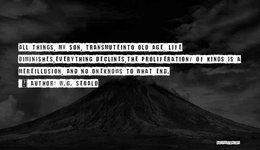 W.G. Sebald Quotes: All Things, My Son, Transmuteinto Old Age, Life Diminishes,everything Declines,the Proliferation/ Of Kinds Is A Mereillusion, And No Oneknows To