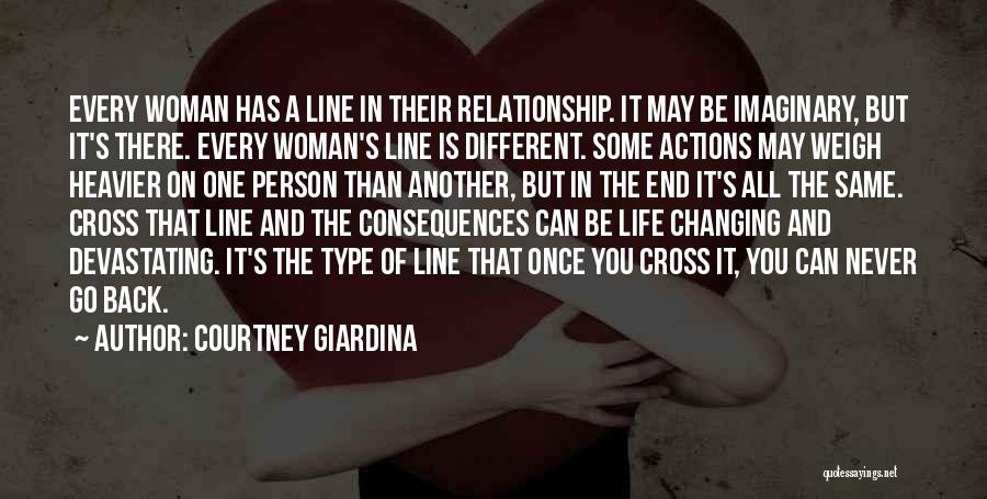 Courtney Giardina Quotes: Every Woman Has A Line In Their Relationship. It May Be Imaginary, But It's There. Every Woman's Line Is Different.