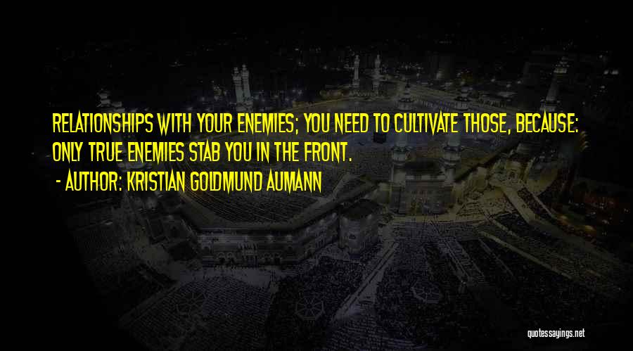 Kristian Goldmund Aumann Quotes: Relationships With Your Enemies; You Need To Cultivate Those, Because: Only True Enemies Stab You In The Front.