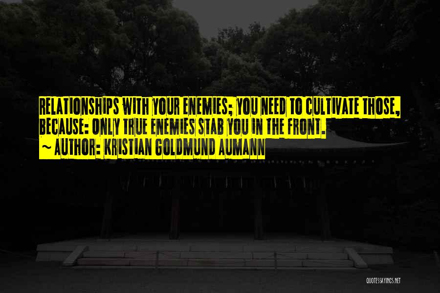 Kristian Goldmund Aumann Quotes: Relationships With Your Enemies; You Need To Cultivate Those, Because: Only True Enemies Stab You In The Front.