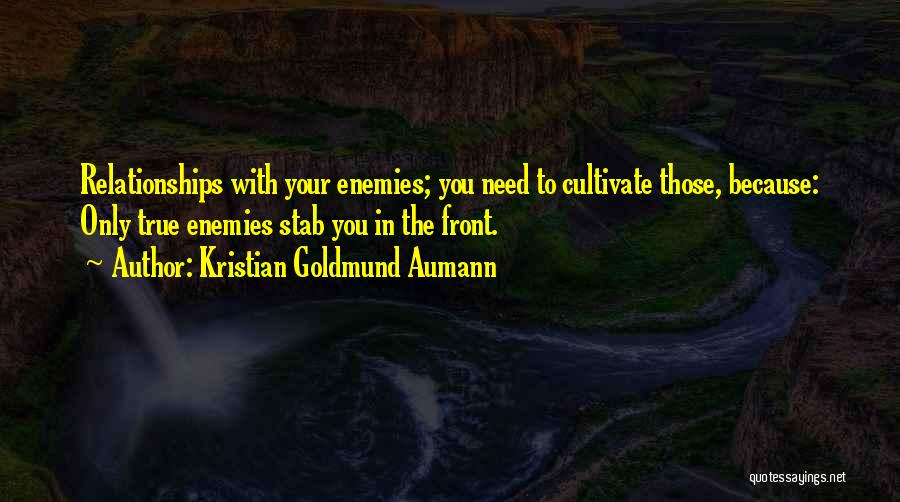 Kristian Goldmund Aumann Quotes: Relationships With Your Enemies; You Need To Cultivate Those, Because: Only True Enemies Stab You In The Front.