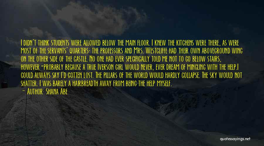 Shana Abe Quotes: I Didn't Think Students Were Allowed Below The Main Floor. I Knew The Kitchens Were There, As Were Most Of