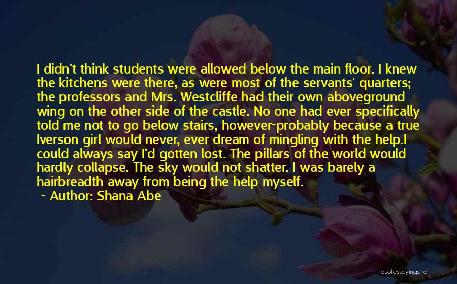 Shana Abe Quotes: I Didn't Think Students Were Allowed Below The Main Floor. I Knew The Kitchens Were There, As Were Most Of