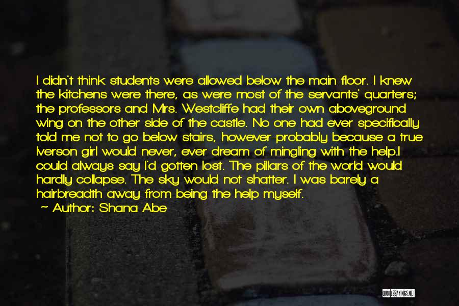 Shana Abe Quotes: I Didn't Think Students Were Allowed Below The Main Floor. I Knew The Kitchens Were There, As Were Most Of