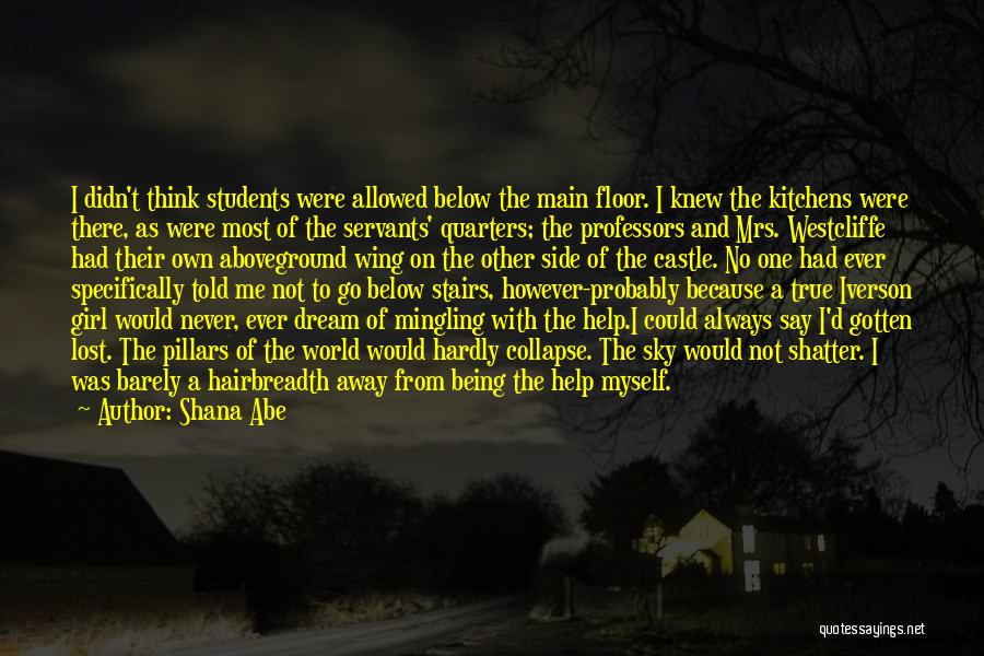 Shana Abe Quotes: I Didn't Think Students Were Allowed Below The Main Floor. I Knew The Kitchens Were There, As Were Most Of