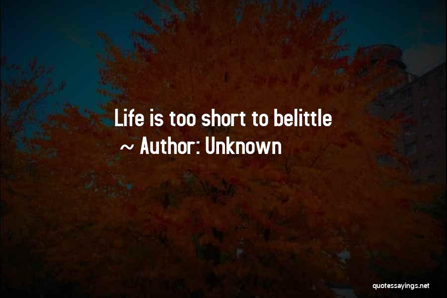 Unknown Quotes: Life Is Too Short To Belittle