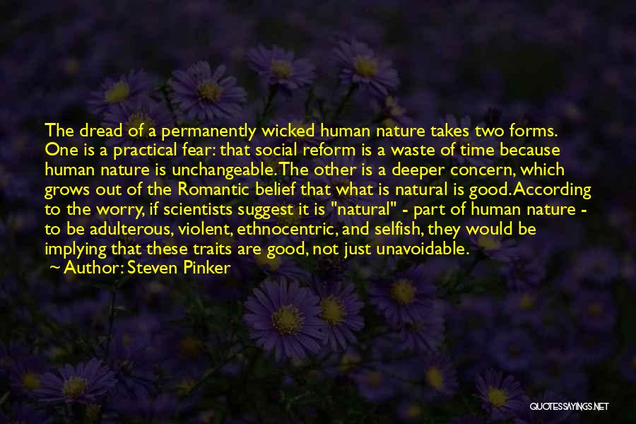 Steven Pinker Quotes: The Dread Of A Permanently Wicked Human Nature Takes Two Forms. One Is A Practical Fear: That Social Reform Is