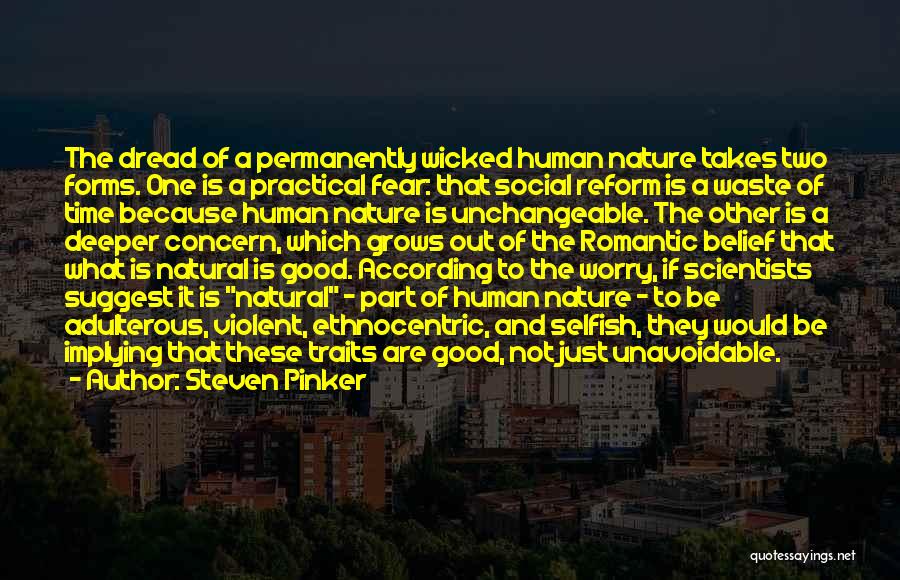 Steven Pinker Quotes: The Dread Of A Permanently Wicked Human Nature Takes Two Forms. One Is A Practical Fear: That Social Reform Is