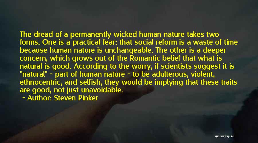 Steven Pinker Quotes: The Dread Of A Permanently Wicked Human Nature Takes Two Forms. One Is A Practical Fear: That Social Reform Is