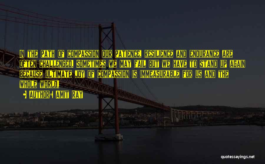 Amit Ray Quotes: In The Path Of Compassion Our Patience, Resilience And Endurance Are Often Challenged. Sometimes We May Fail But We Have