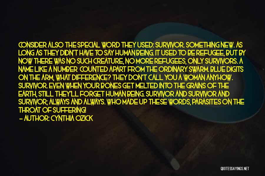 Cynthia Ozick Quotes: Consider Also The Special Word They Used: Survivor. Something New. As Long As They Didn't Have To Say Human Being.