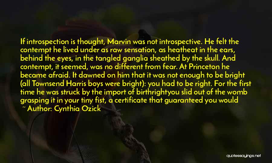 Cynthia Ozick Quotes: If Introspection Is Thought, Marvin Was Not Introspective. He Felt The Contempt He Lived Under As Raw Sensation, As Heatheat